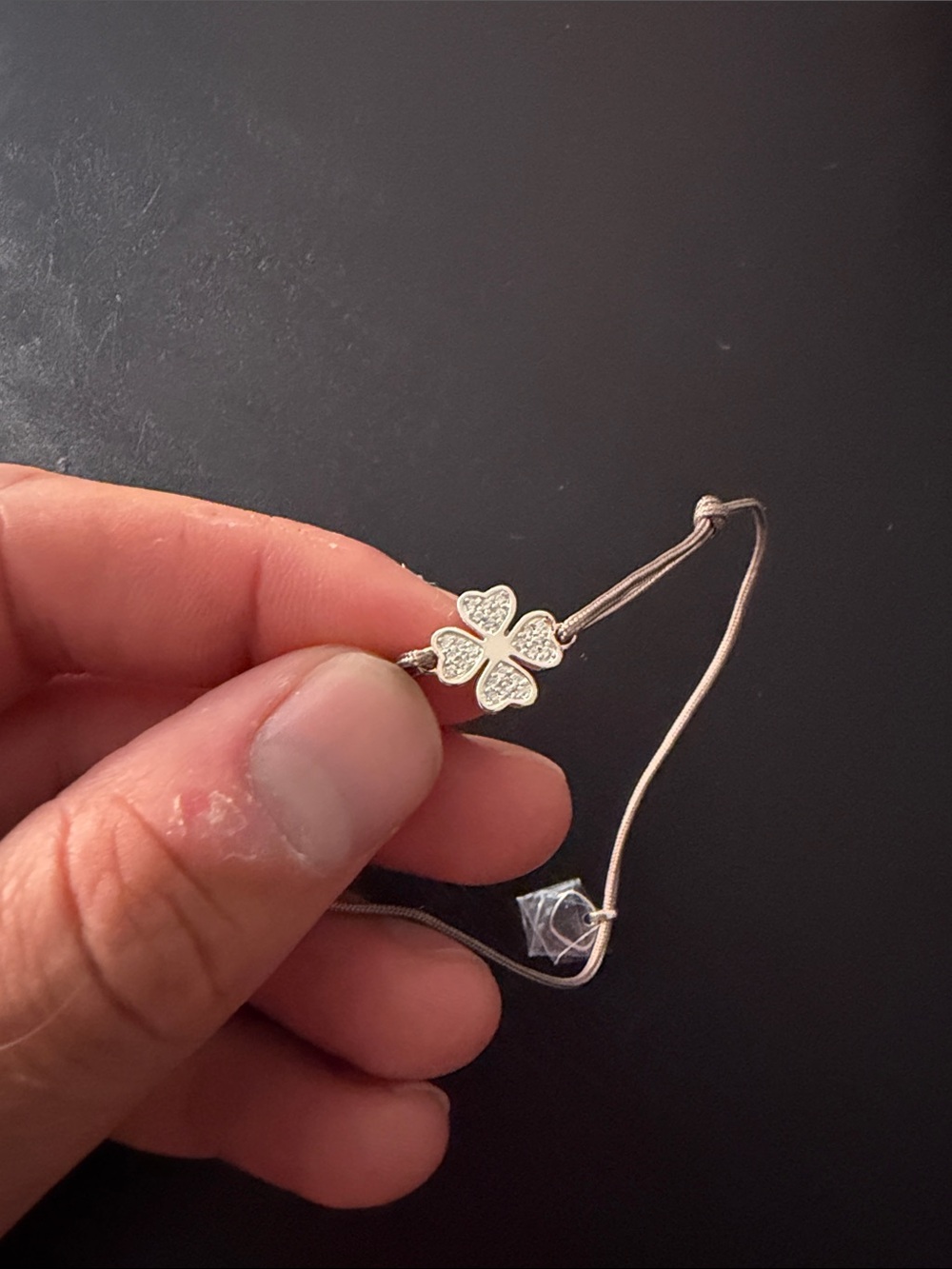 Four-Leaf Clover Adjustable Taupe Cord Bracelet - Picture 2 of 2